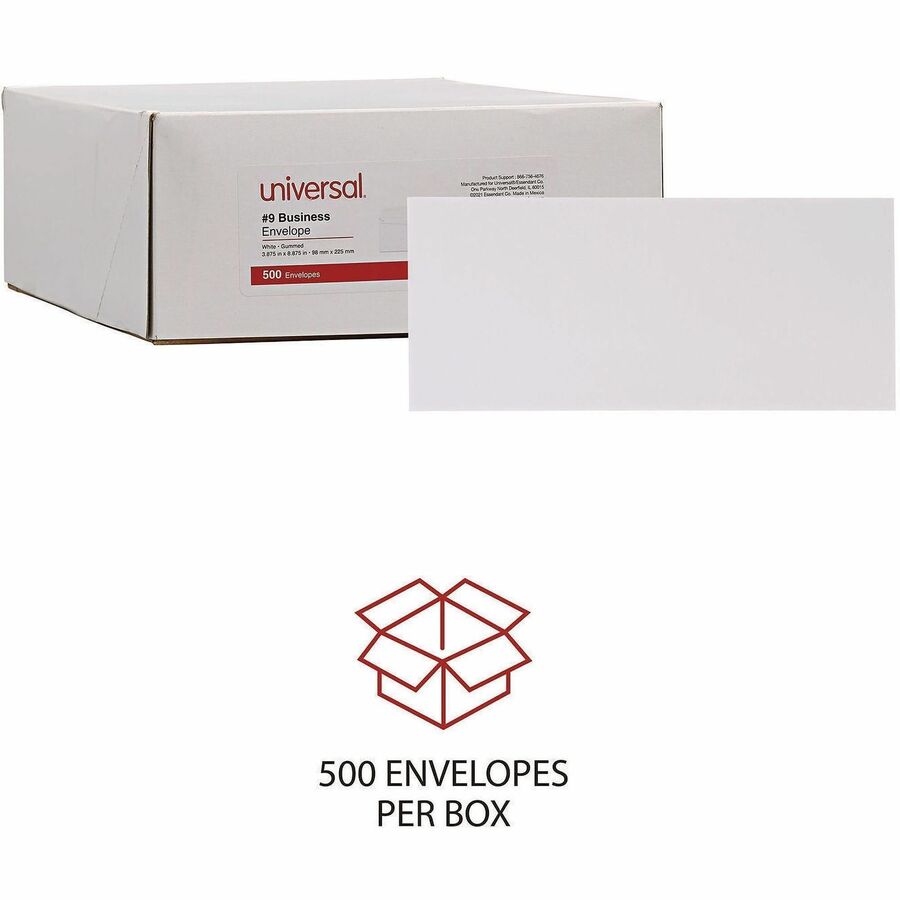 Open-Side Business Envelope, #9, Square Flap, Gummed Closure, 3.88 x 8.88, White, 500/Box