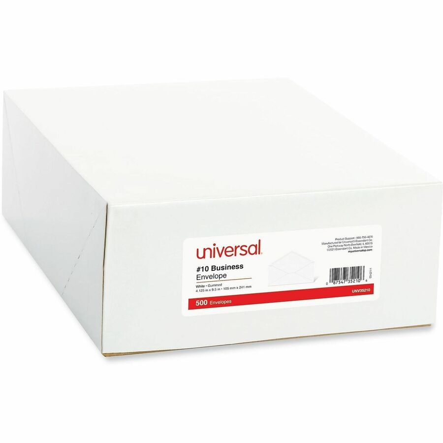 Open-Side Business Envelope, #10, Monarch Flap, Gummed Closure, 4.13 x 9.5, White, 500/Box
