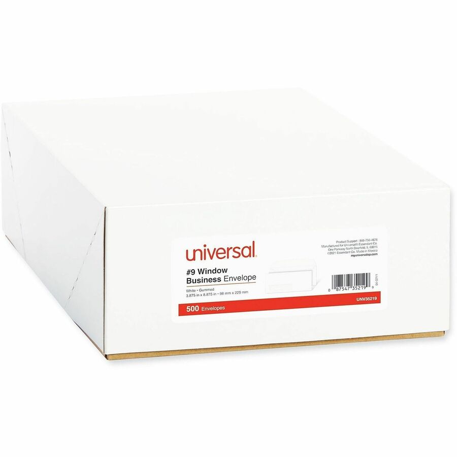 Open-Side Business Envelope, 1 Window, #9, Square Flap, Gummed Closure, 3.88 x 8.88, White, 500/Box
