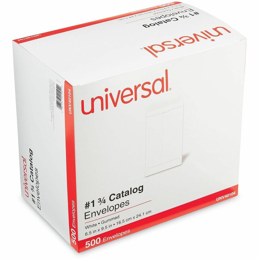 Catalog Envelope, 24 lb Bond Weight Paper, #1 3/4, Square Flap, Gummed Closure, 6.5 x 9.5, White, 500/Box