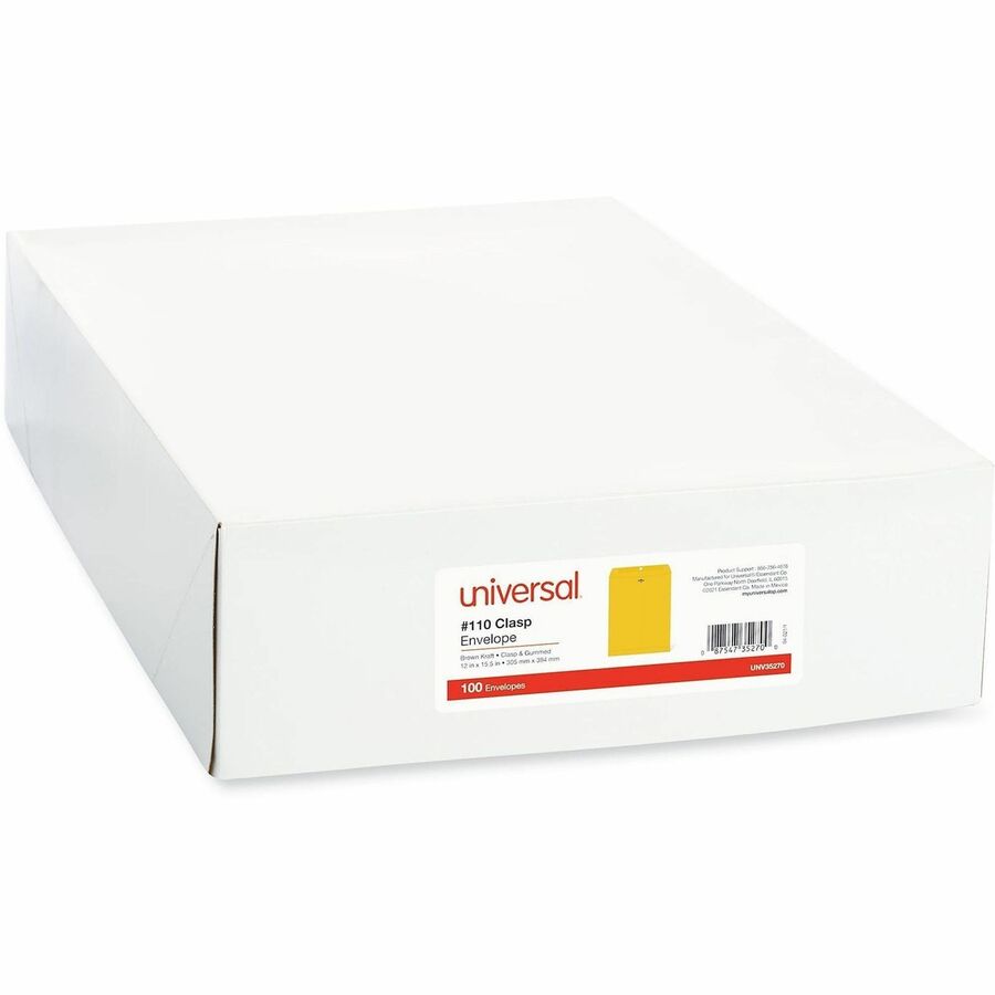 Kraft Clasp Envelope, #110, Square Flap, Clasp/Gummed Closure, 12 x 15.5, Brown Kraft, 100/Box