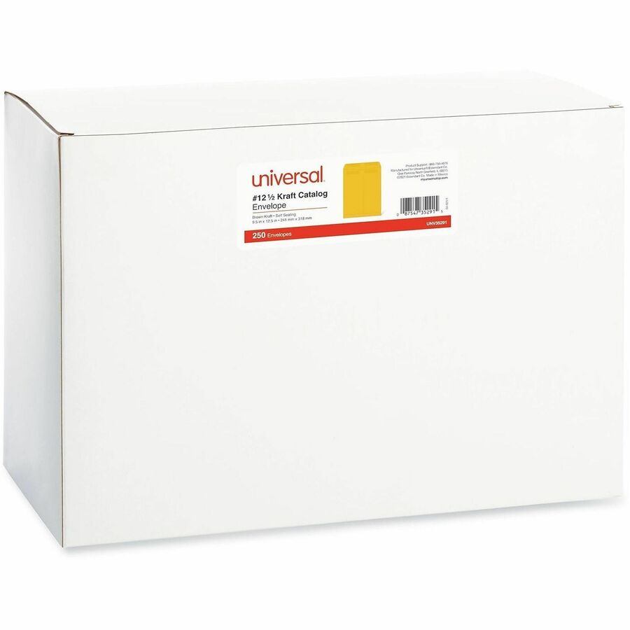 Self-Stick Open End Catalog Envelope, #12 1/2, Square Flap, Self-Adhesive Closure, 9.5 x 12.5, Brown Kraft, 250/Box