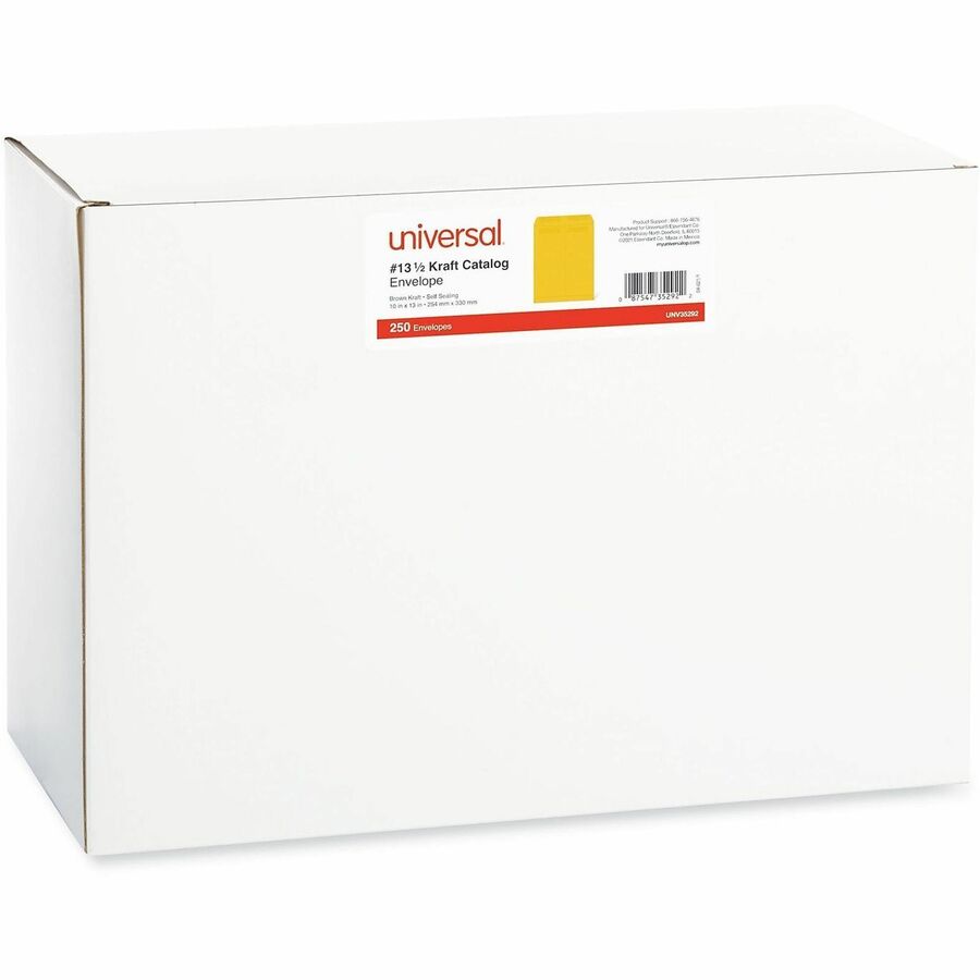 Self-Stick Open End Catalog Envelope, #13 1/2, Square Flap, Self-Adhesive Closure, 10 x 13, Brown Kraft, 250/Box