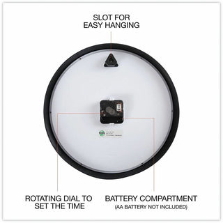 Classic Round Wall Clock, 12.63" Overall Diameter, Black Case, 1 AA (sold separately)