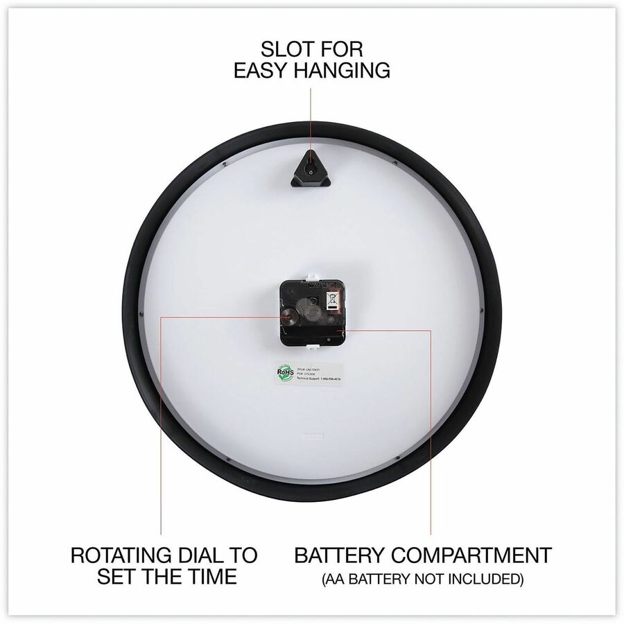 Classic Round Wall Clock, 12.63" Overall Diameter, Black Case, 1 AA (sold separately)