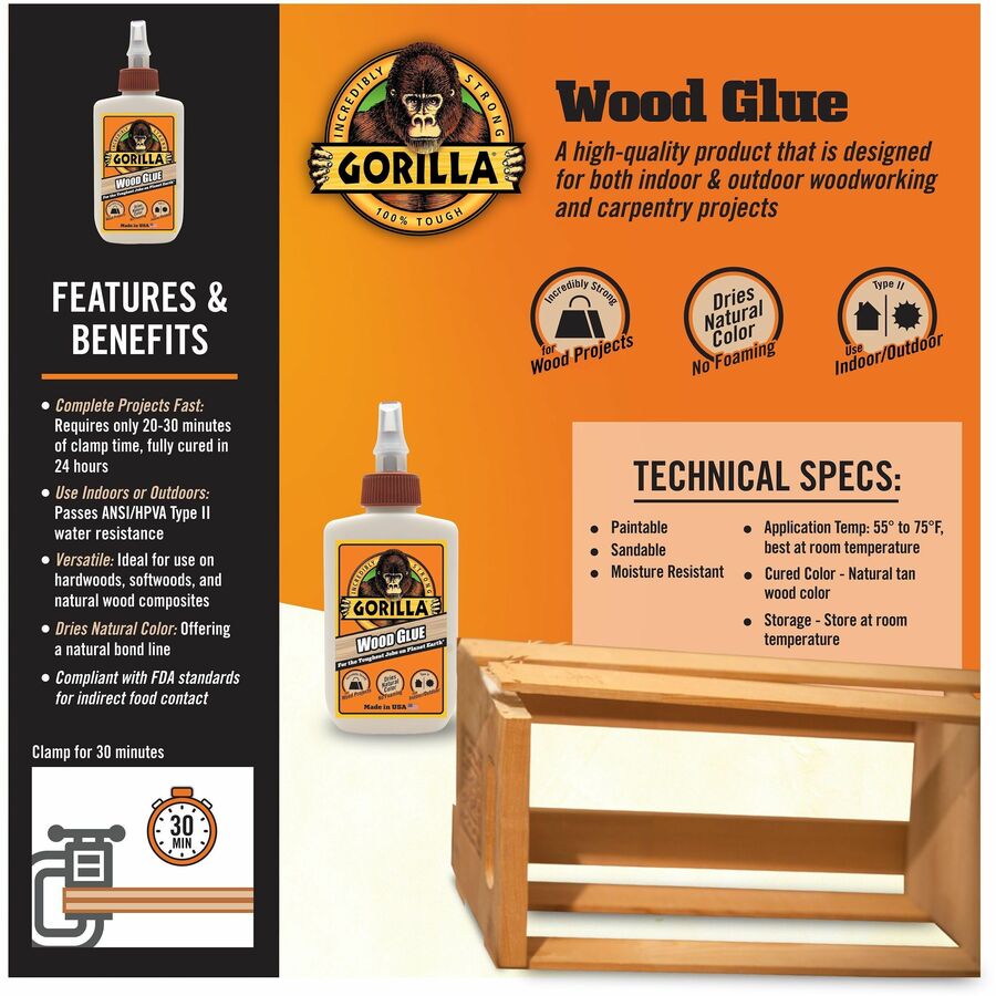 Wood Glue, 4 oz, Dries Light Tan