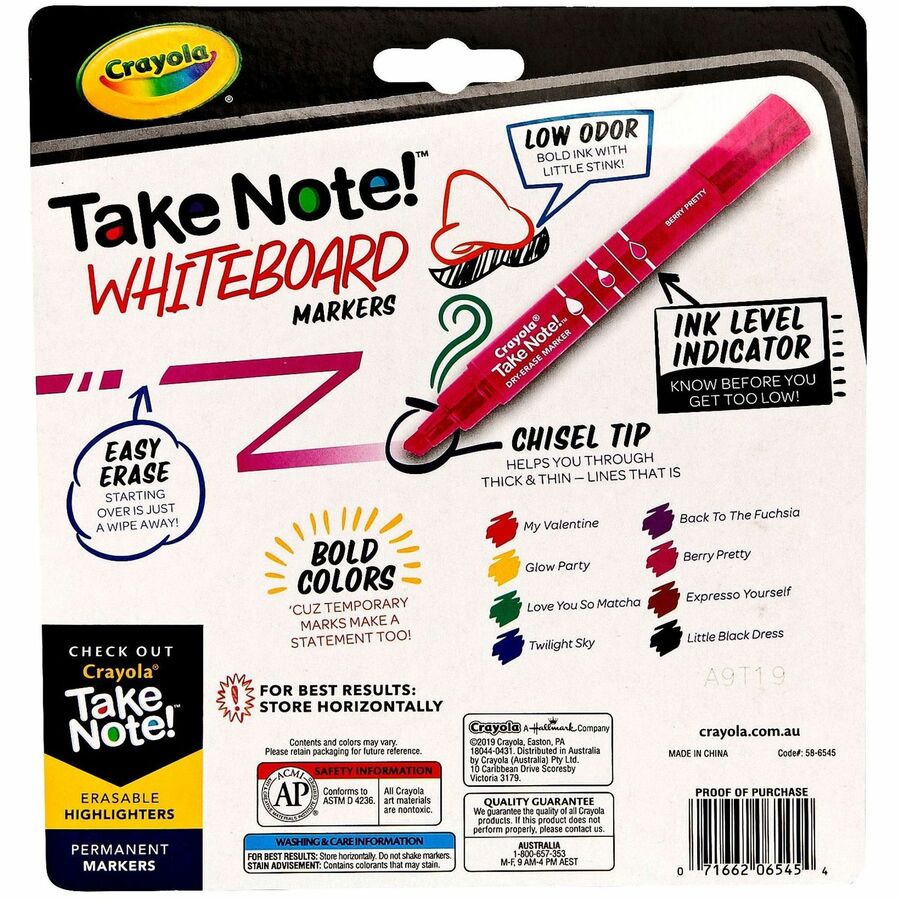 Take Note Dry-Erase Markers, Broad, Chisel Tip, Assorted, 12/Pack