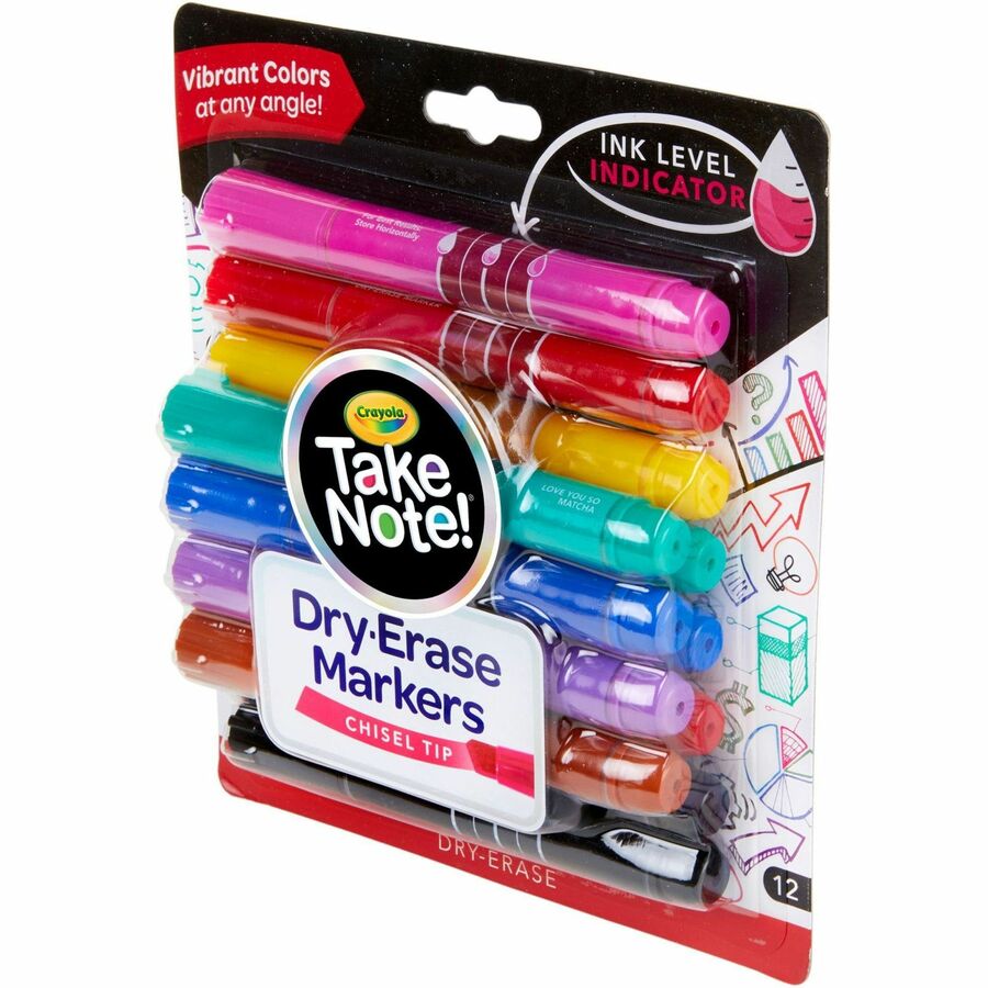 Take Note Dry-Erase Markers, Broad, Chisel Tip, Assorted, 12/Pack