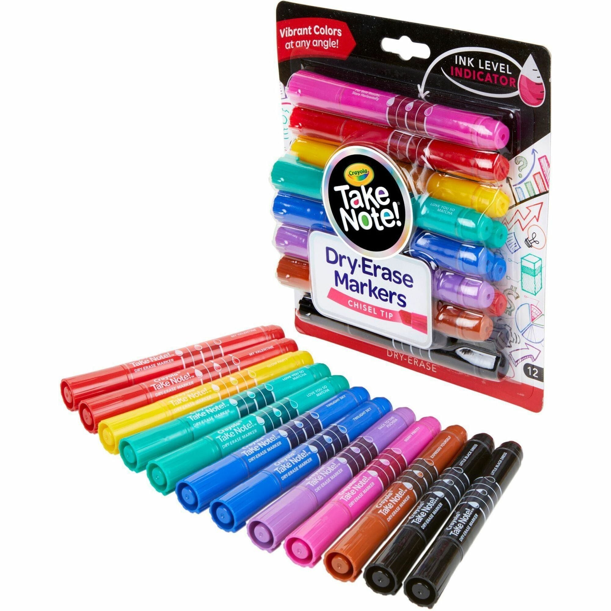 Take Note Dry-Erase Markers, Broad, Chisel Tip, Assorted, 12/Pack