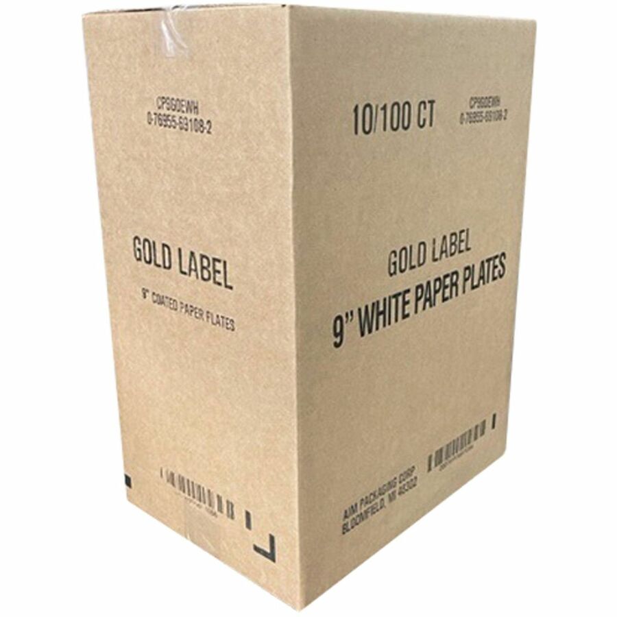 AJM 9" Dinnerware Paper Plates - 100 / Pack - Serving - Disposable - Microwave Safe - White - Paper Body - 10 / Carton