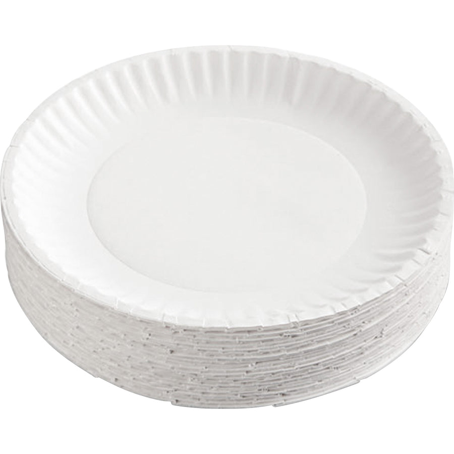 AJM 9" Dinnerware Paper Plates - 100 / Pack - Serving - Disposable - Microwave Safe - White - Paper Body - 10 / Carton - 4