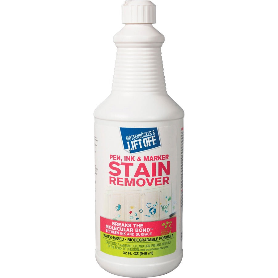 Mtsenbcker's Lift Off Pen/Ink/Marker Stain Remover - 32 fl oz (1 quart) - 6 / Carton - Environmentally Friendly, Water Based, Color Safe - White
