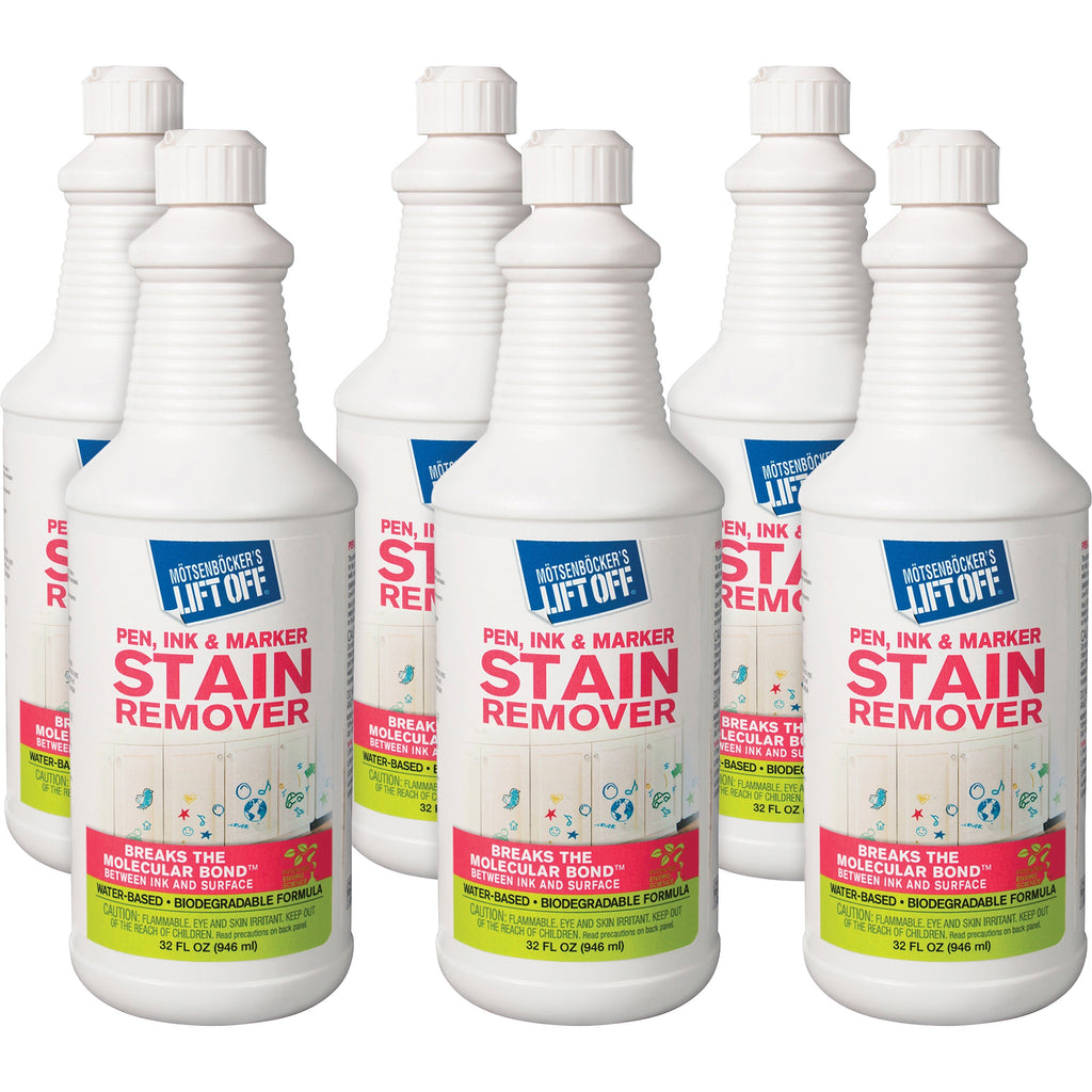 Mtsenbcker's Lift Off Pen/Ink/Marker Stain Remover - 32 fl oz (1 quart) - 6 / Carton - Environmentally Friendly, Water Based, Color Safe - White