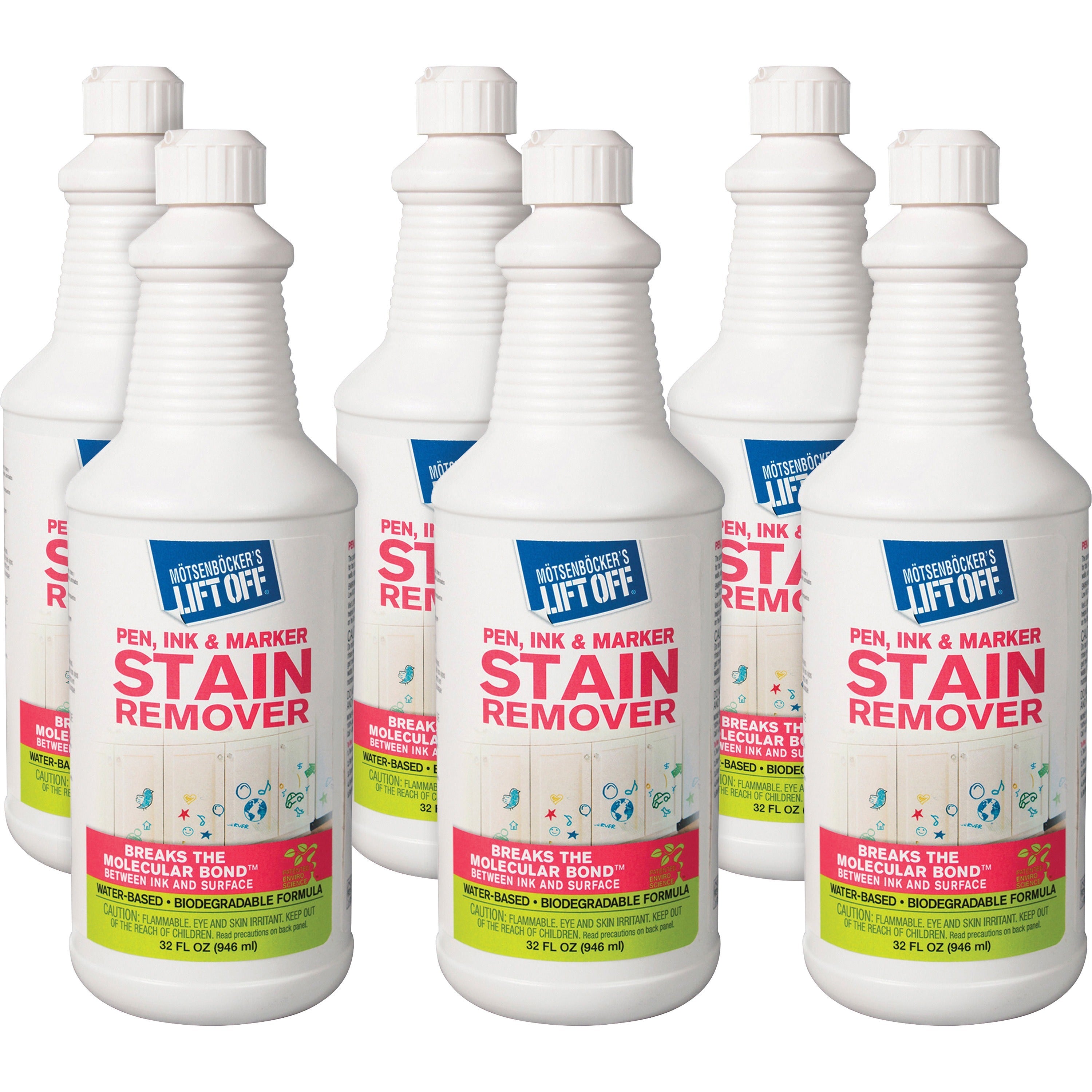 Mtsenbcker's Lift Off Pen/Ink/Marker Stain Remover - 32 fl oz (1 quart) - 6 / Carton - Environmentally Friendly, Water Based, Color Safe - White