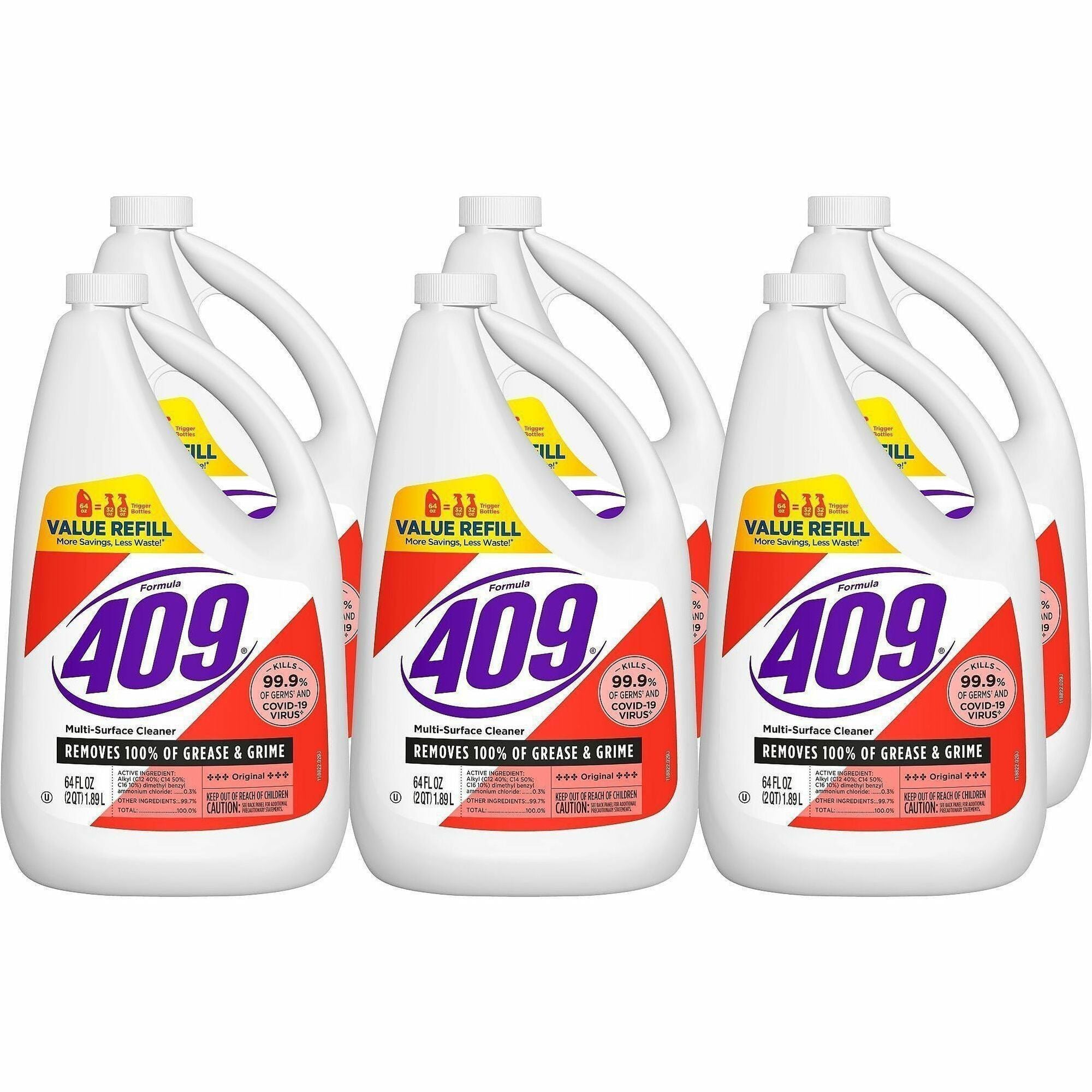 Formula 409 Multi-Surface Cleaner Refill Bottle - 64 fl oz (2 quart) - Original Scent - 6 / Carton - Disinfectant, Antibacterial, Deodorize, Non-porous - White