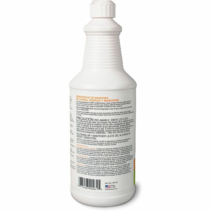 Mtsenbcker's Lift Off Food/Drink/Pet Stain Remover - 32 fl oz (1 quart)Bottle - 6 / Carton - Environmentally Friendly - White