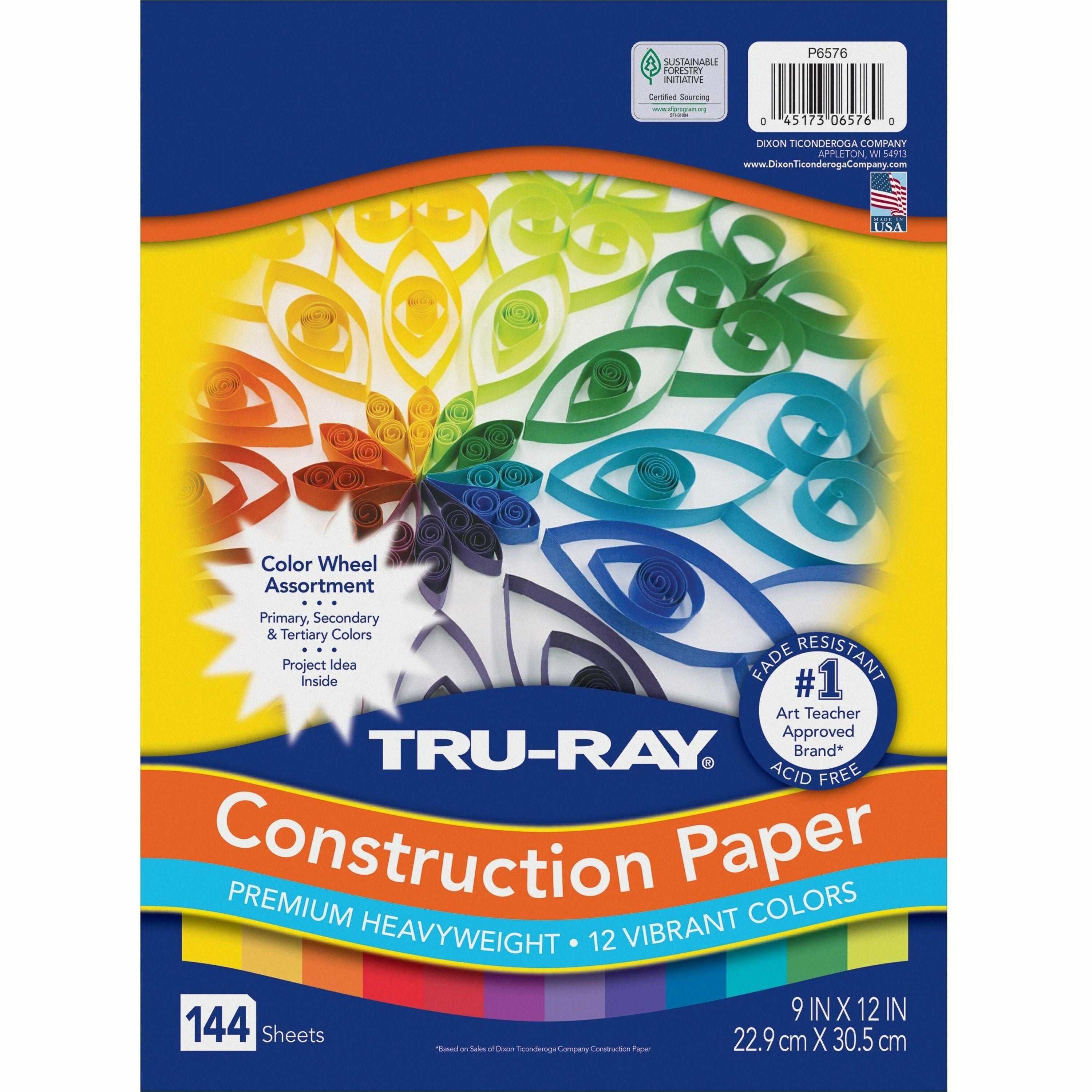 tru-ray-color-wheel-construction-paper-project-144-pieces-12height-x-9width-x-1length-144-pack-yellow-gold-orange-festive-red-holiday-red-magenta-violet-purple-blue-turquoise-holiday-green-_pac6576 - 1