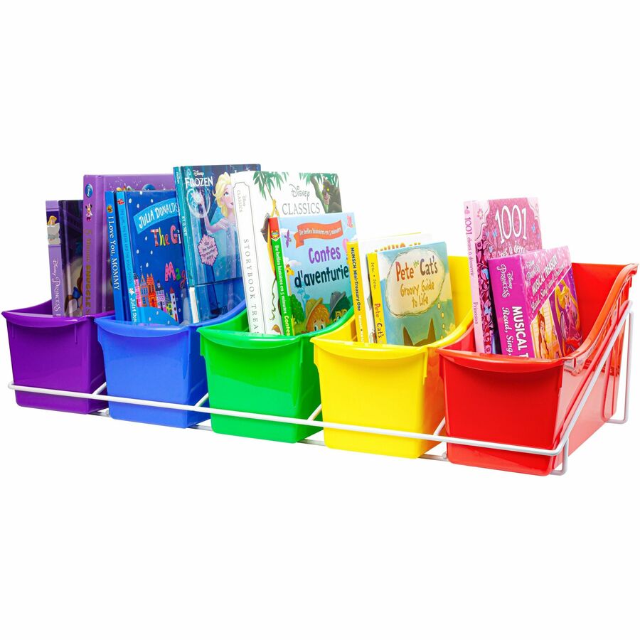Storex Large Book Bins Metal Shelf Rack - 5 Compartment(s) - 7.3" Height x 14.3" Width25.7" Length - Metal, Steel - 1 / Carton