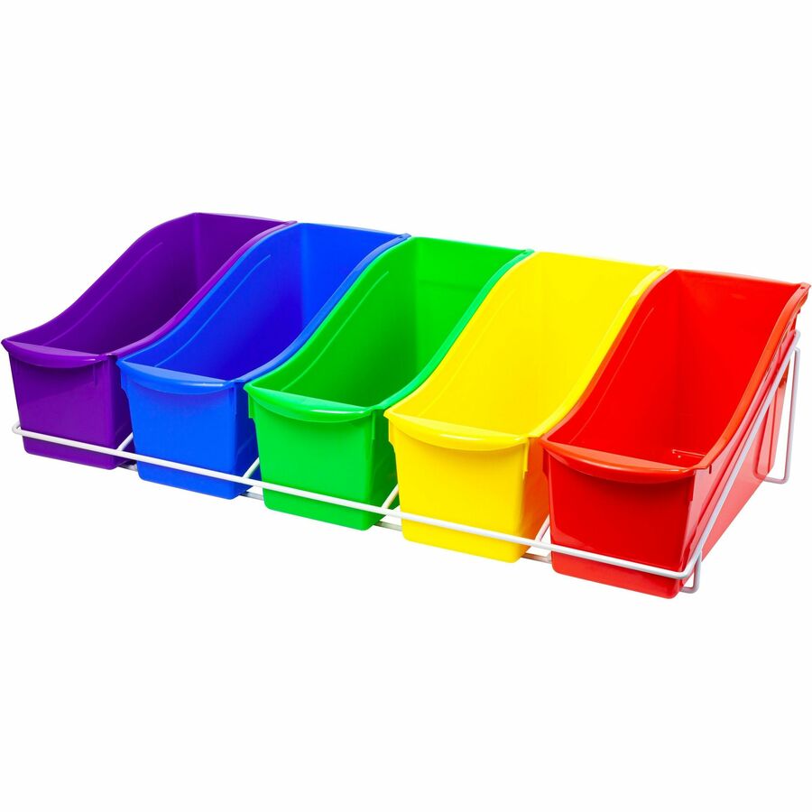 Storex Large Book Bins Metal Shelf Rack - 5 Compartment(s) - 7.3" Height x 14.3" Width25.7" Length - Metal, Steel - 1 / Carton
