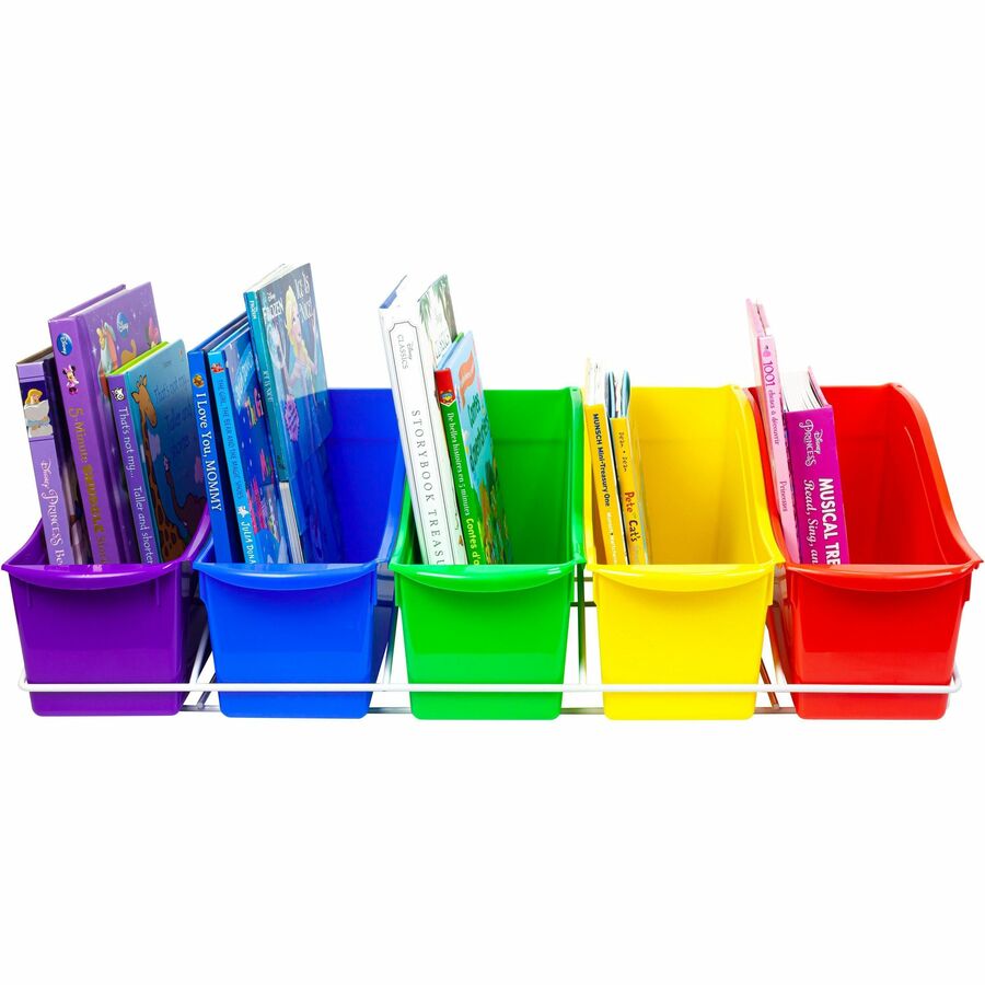 Storex Large Book Bins Metal Shelf Rack - 5 Compartment(s) - 7.3" Height x 14.3" Width25.7" Length - Metal, Steel - 1 / Carton
