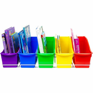 Storex Large Book Bins Metal Shelf Rack - 5 Compartment(s) - 7.3" Height x 14.3" Width25.7" Length - Metal, Steel - 1 / Carton