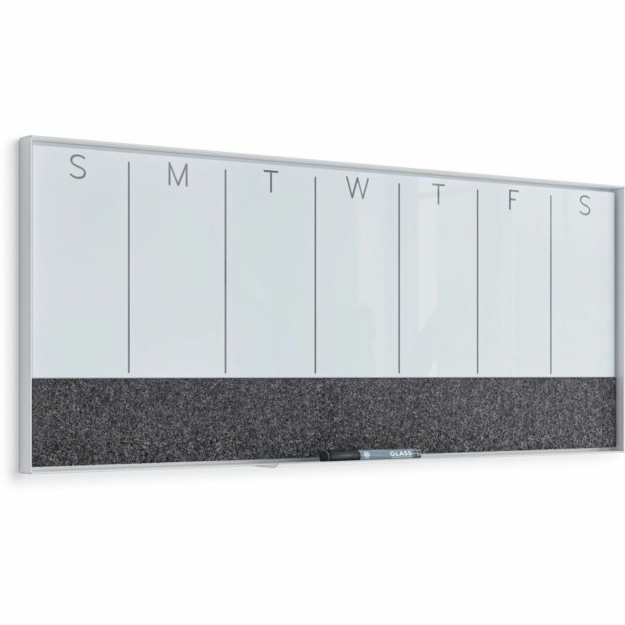 3N1 Magnetic Glass Dry Erase Combo Board, Weekly Calendar, 36 x 15.25, Gray/White Surface, White Aluminum Frame