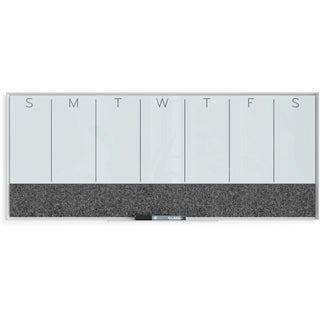 3N1 Magnetic Glass Dry Erase Combo Board, Weekly Calendar, 36 x 15.25, Gray/White Surface, White Aluminum Frame