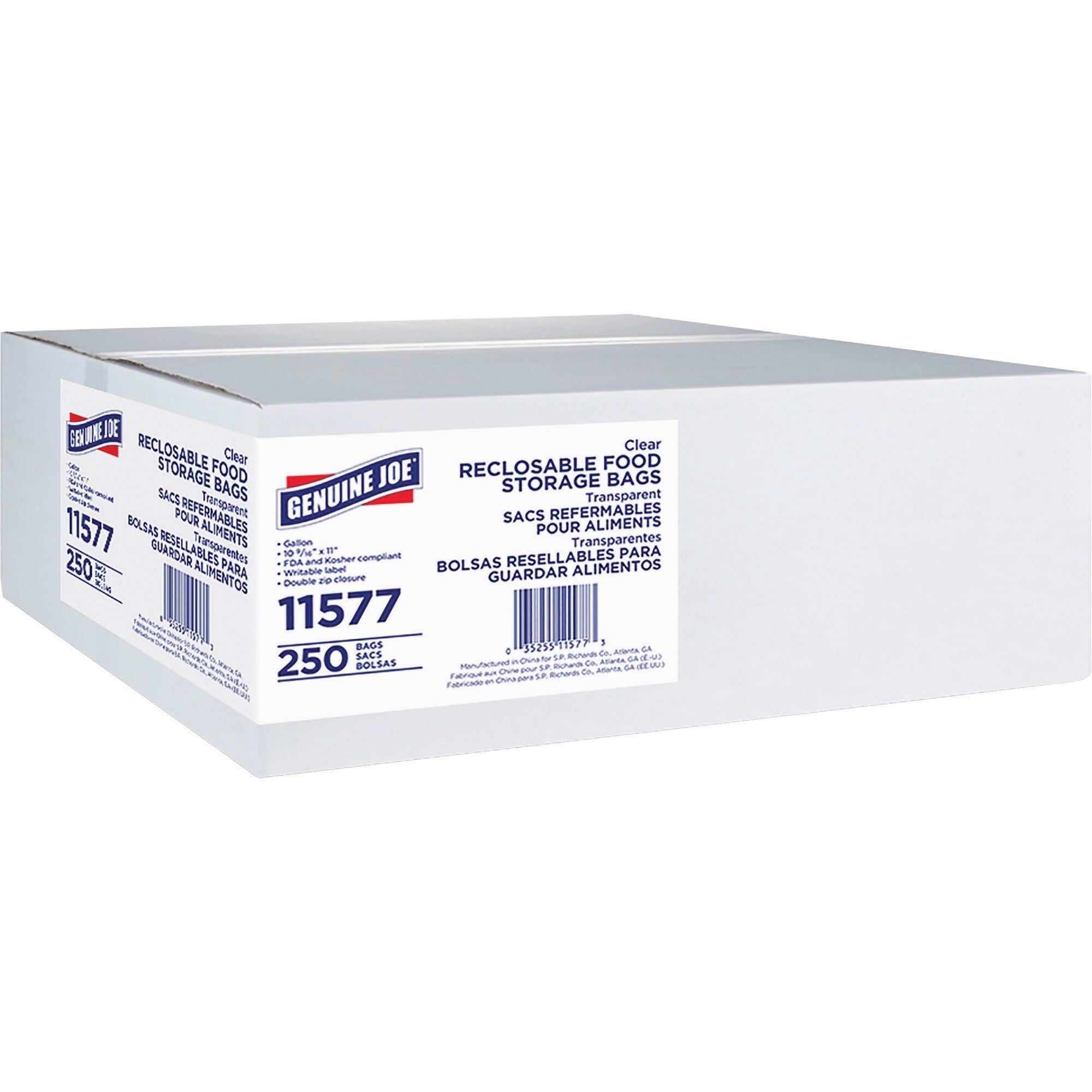 genuine-joe-food-storage-bags-1-gal-capacity-1056-width-x-11-length-175-mil-44-micron-thickness-zipper-closure-clear-8-carton-250-per-box-food-beef-vegetables-seafood-poultry_gjo11577ct - 1