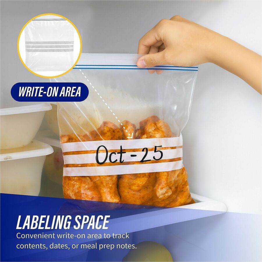 Genuine Joe Food Storage Bags - 1 gal Capacity - 10.56" Width x 11" Length - 1.75 mil (44 Micron) Thickness - Zipper Closure - Clear - 9/Carton - 40 Per Box - Food, Beef, Poultry, Vegetables, Seafood