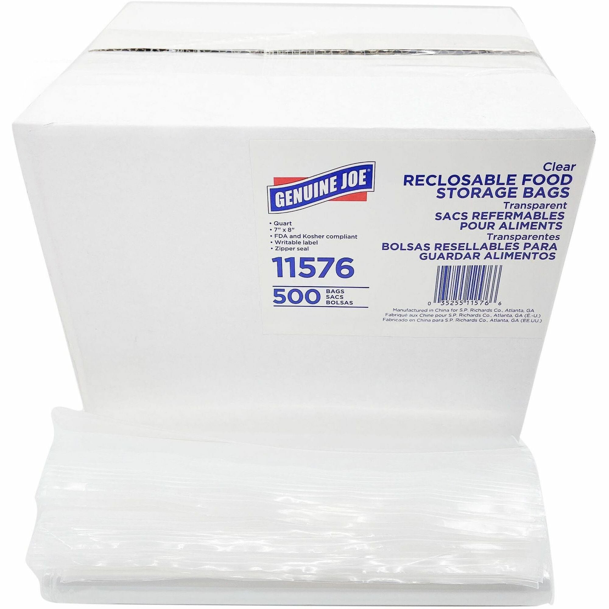 Genuine Joe Food Storage Bags - 7" Width x 8" Length - 1.75 mil (44 Micron) Thickness - Zipper Closure - Clear - 8/Carton - 500 Per Box - Food, Beef, Poultry, Vegetables, Seafood
