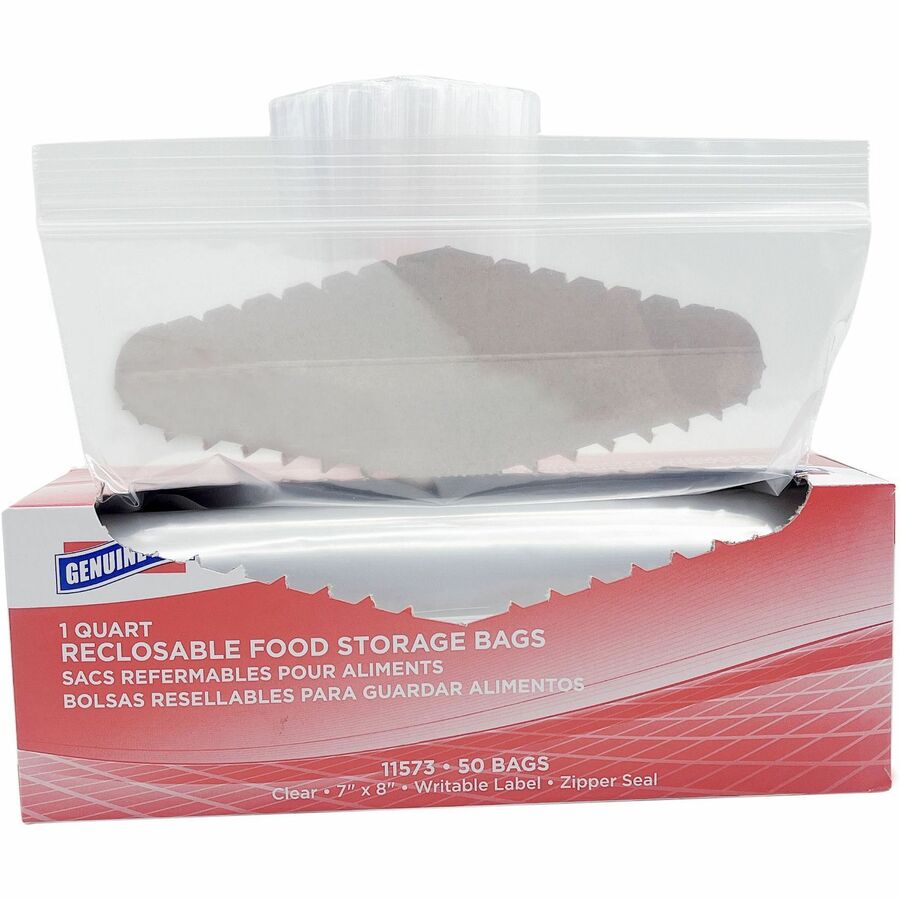 Genuine Joe Food Storage Bags - 1 quart Capacity - 7" Width x 8" Length - 1.75 mil (44 Micron) Thickness - Clear - 9/Carton - 50 Per Box - Food, Beef, Seafood, Poultry, Vegetables