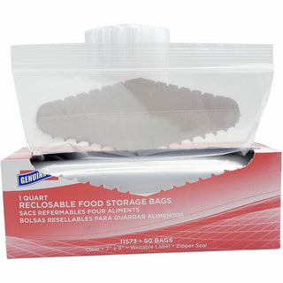 Genuine Joe Food Storage Bags - 1 quart Capacity - 7" Width x 8" Length - 1.75 mil (44 Micron) Thickness - Clear - 9/Carton - 50 Per Box - Food, Beef, Seafood, Poultry, Vegetables