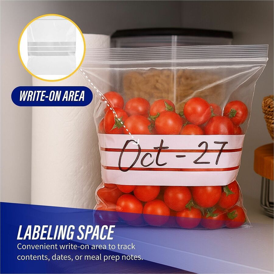 Genuine Joe Food Storage Bags - 1 quart Capacity - 7" Width x 8" Length - 1.75 mil (44 Micron) Thickness - Clear - 9/Carton - 50 Per Box - Food, Beef, Seafood, Poultry, Vegetables