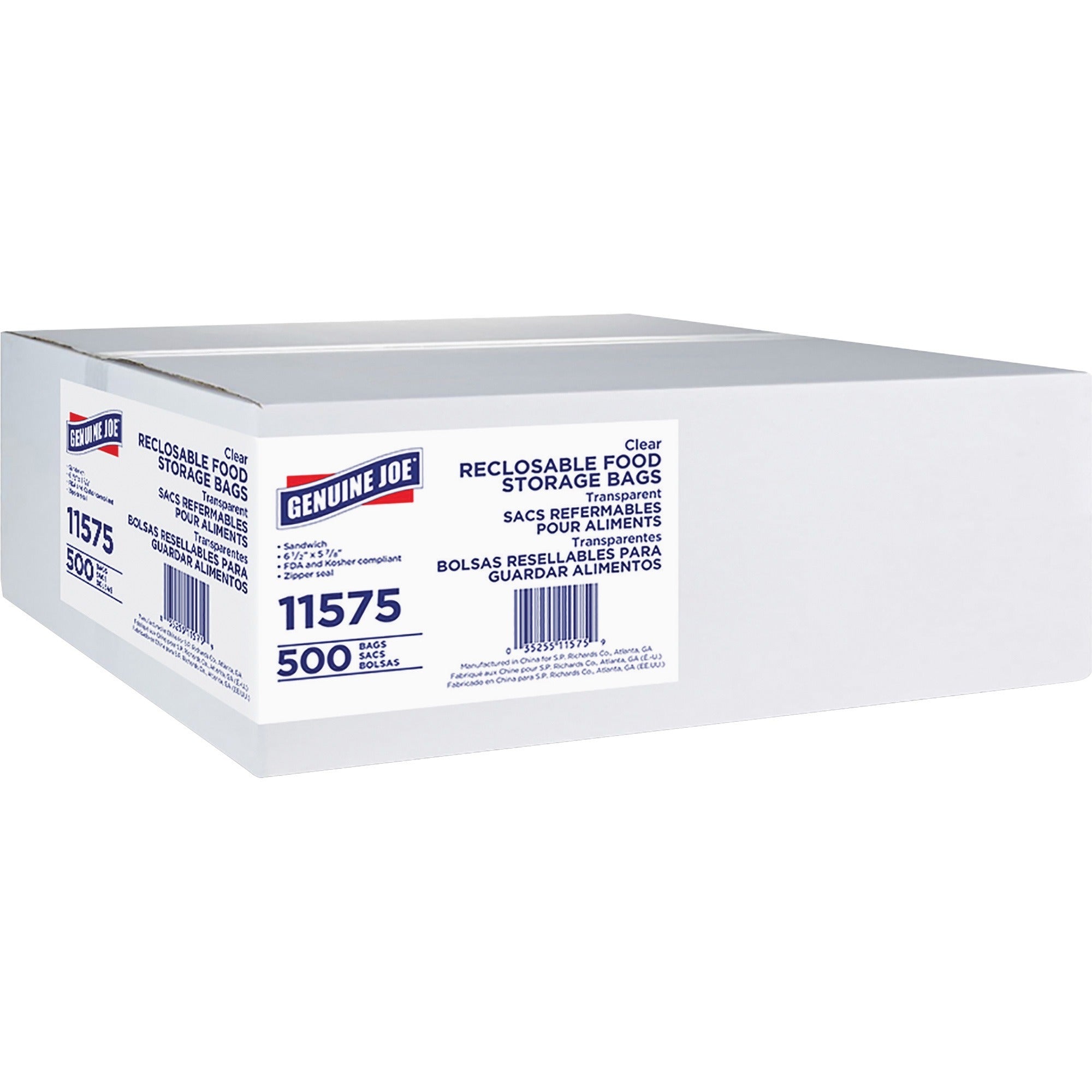 Genuine Joe Food Storage Bags - 6.50" Width x 5.88" Length - 1.15 mil (29 Micron) Thickness - Zipper Closure - Clear - 12/Carton - 500 Per Box - Food, Beef, Poultry, Seafood, Vegetables