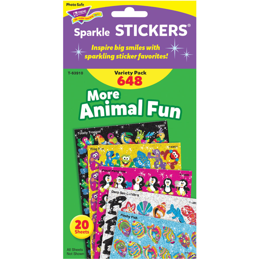 trend-animal-fun-stickers-variety-pack-animal-fun-theme-subject-frog-fun-proud-penguin-deep-sea-dazzler-flashy-fish-beaming-bug-shape-acid-free-non-toxic-photo-safe-8-height-x-413-width-x-6-length-multicolor-648-pack-1-each_tep63910 - 3