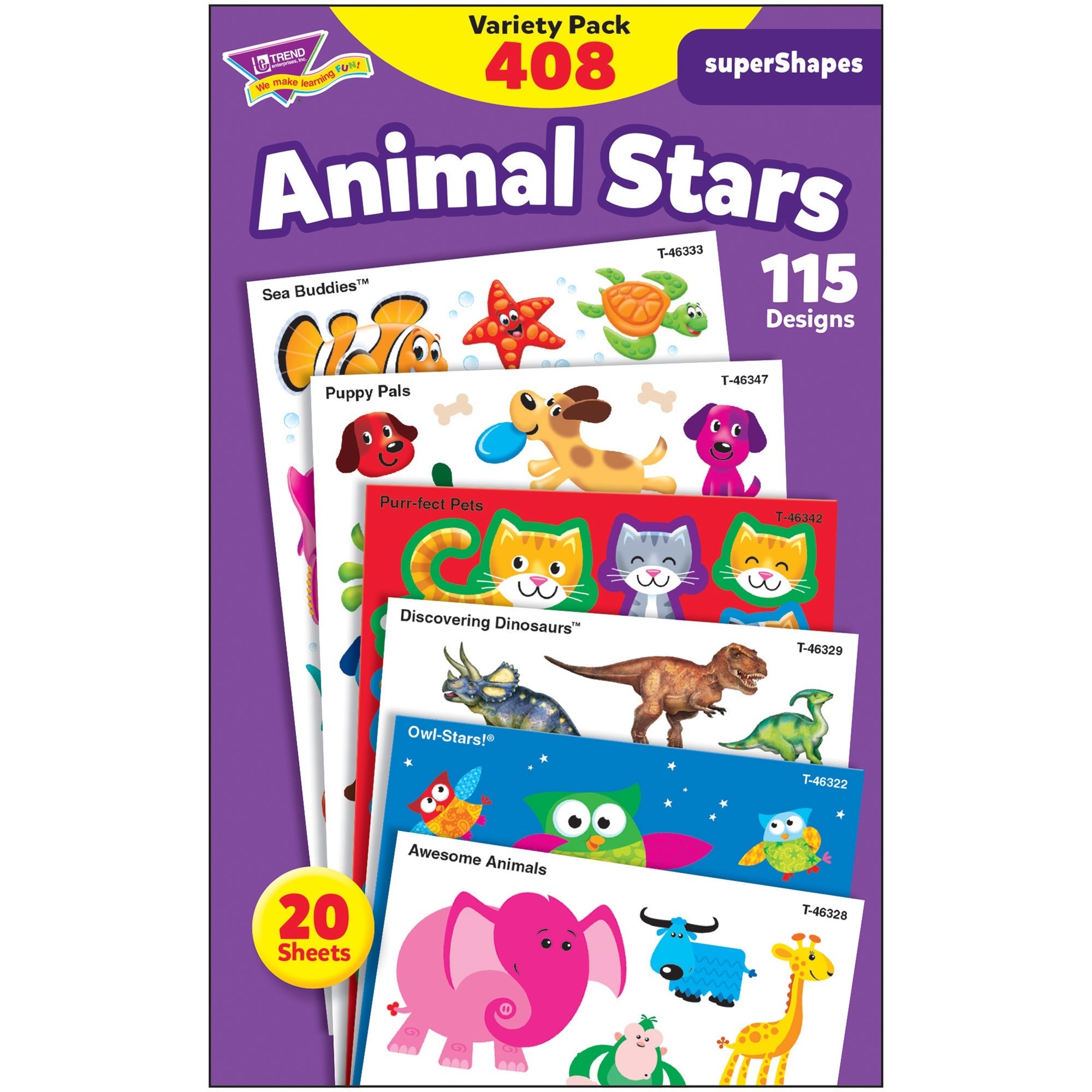 trend-animal-fun-stickers-variety-pack-fun-animal-theme-subject-sea-buddies-owl-stars-puppy-pals-shape-photo-safe-non-toxic-acid-free-8-height-x-413-width-x-663-length-multicolor-408-pack_tep46928 - 1