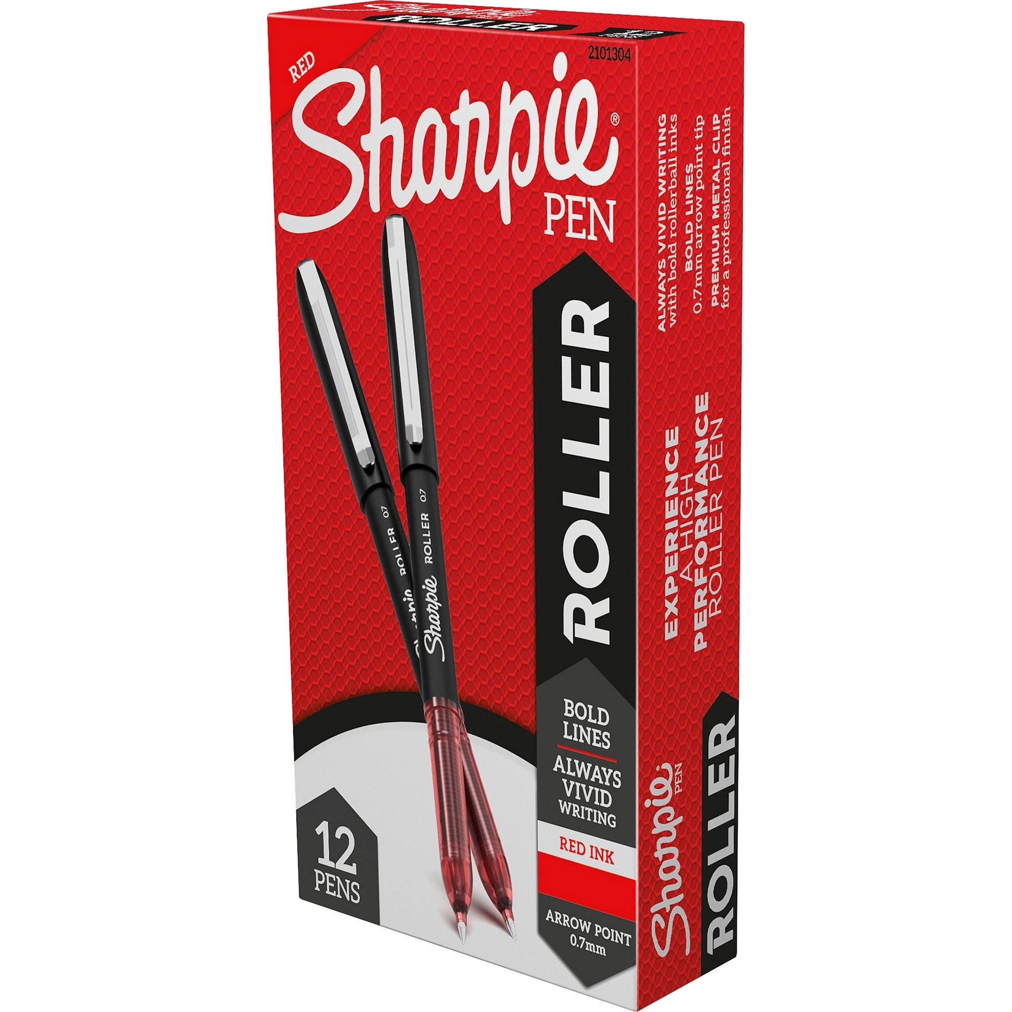 Professional Design Roller Ball Pen, Stick, Medium 0.7 mm, Red Ink, Black/Red Barrel, Dozen