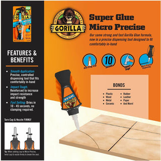 Gorilla Micro Precise Super Glue - 0.19 oz - 1 Each - Clear