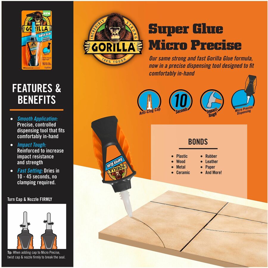 Gorilla Micro Precise Super Glue - 0.19 oz - 1 Each - Clear