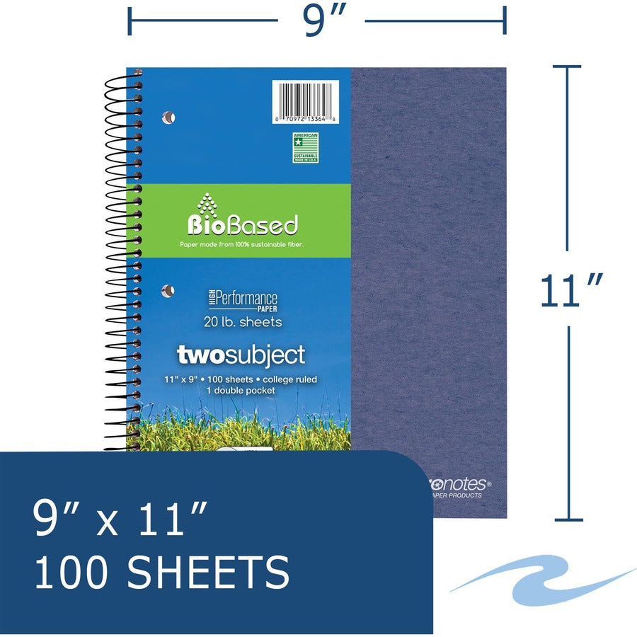 Earthtones BioBased 2 Subject Notebook, Med/College Rule, Random Asst Covers, (100) 11x9 Sheets, 24/CT,Ships in 4-6 Bus Days