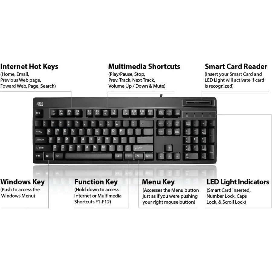 EasyTouch Smart Card Reader Keyboard AKB-630SB-TAA, 104 Keys, Black