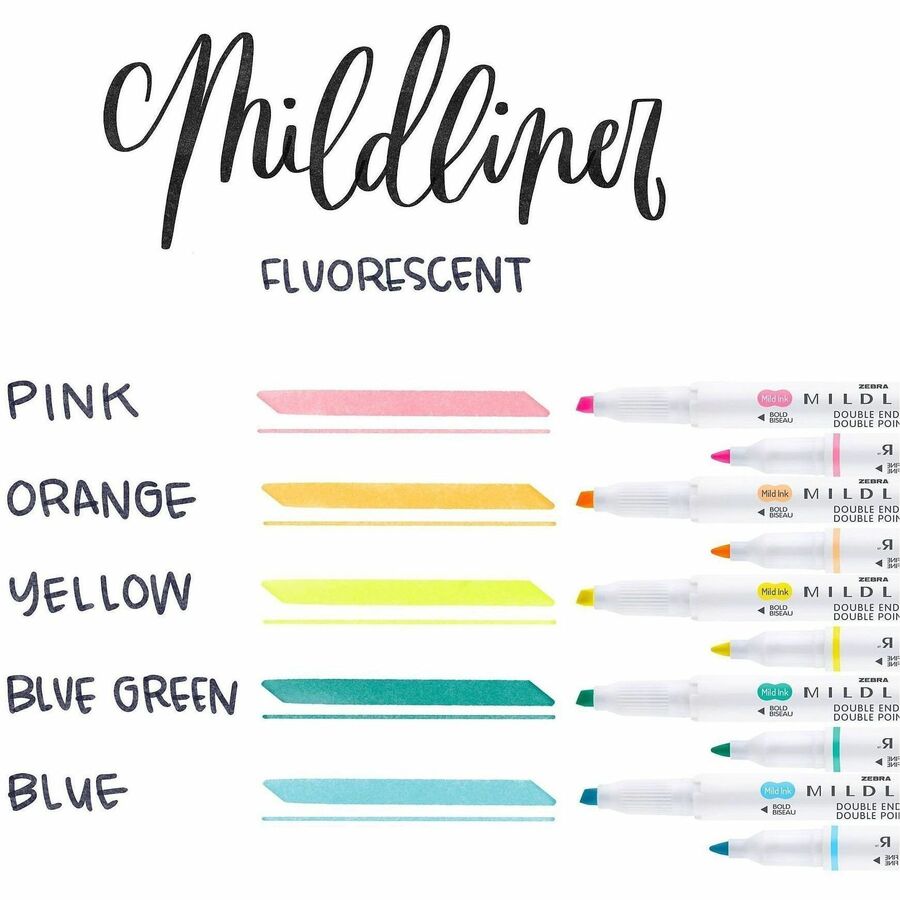 Mildliner Double Ended Highlighter, Assorted Ink Colors, Bold-Chisel/Fine-Bullet Tips, Assorted Barrel Colors, 5/Pack
