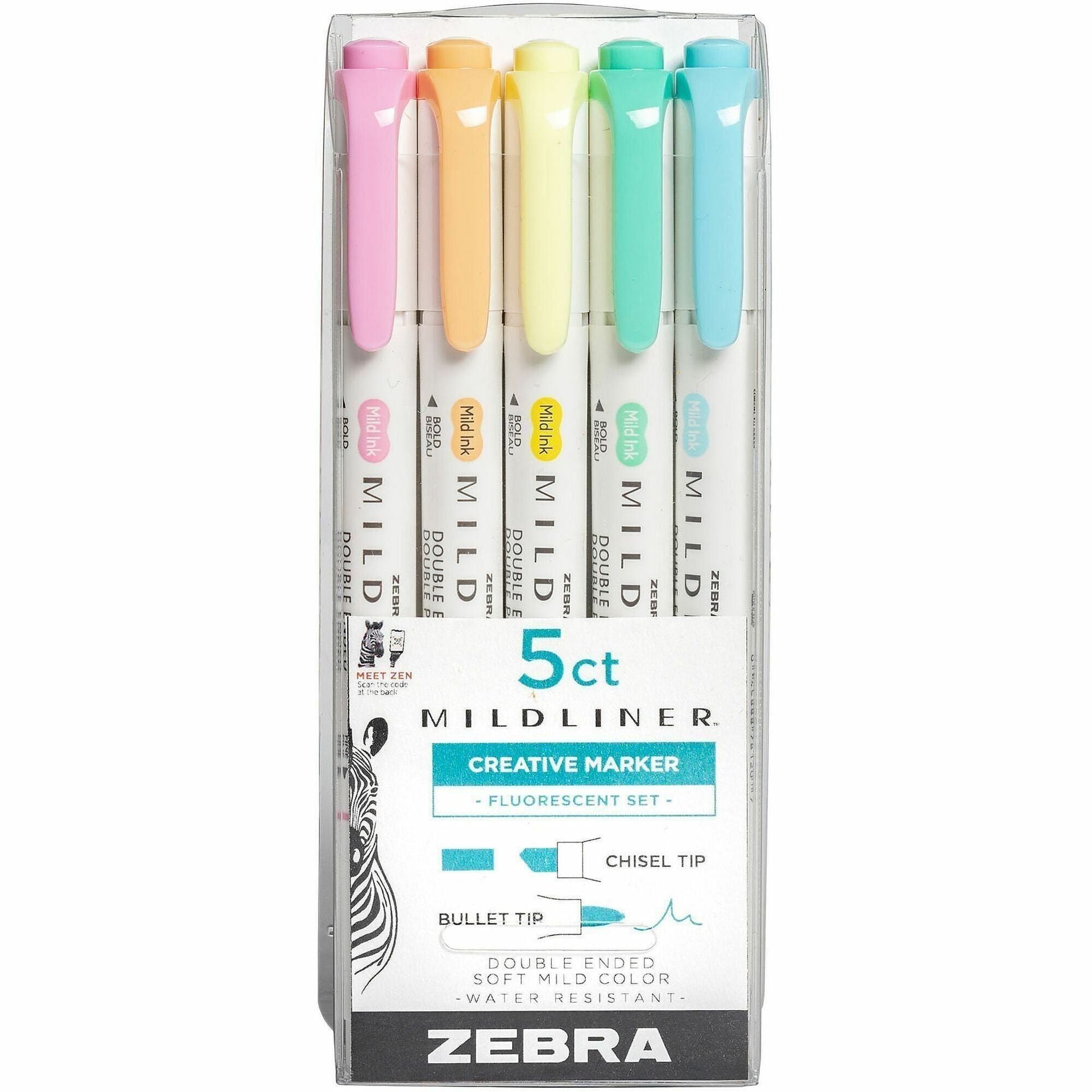 Mildliner Double Ended Highlighter, Assorted Ink Colors, Bold-Chisel/Fine-Bullet Tips, Assorted Barrel Colors, 5/Pack