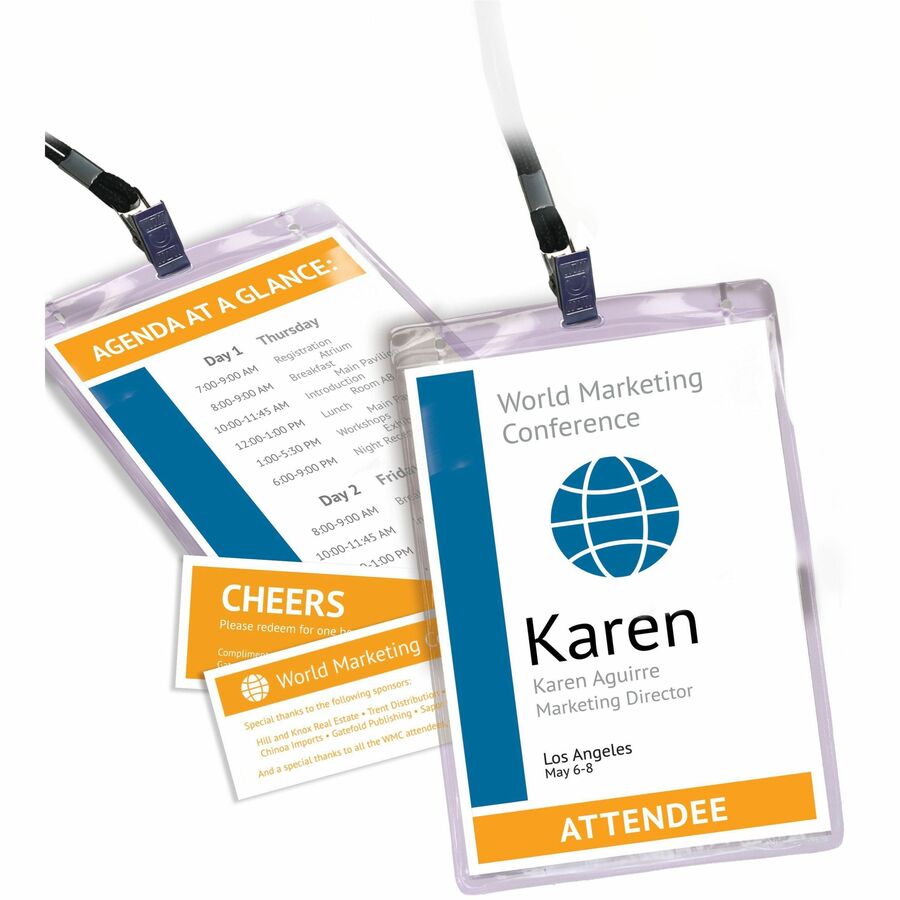 Lanyard-Style Badge Holder w/Laser/Inkjet Inserts, Top Load, 4.25 x 6, WE, 75/PK