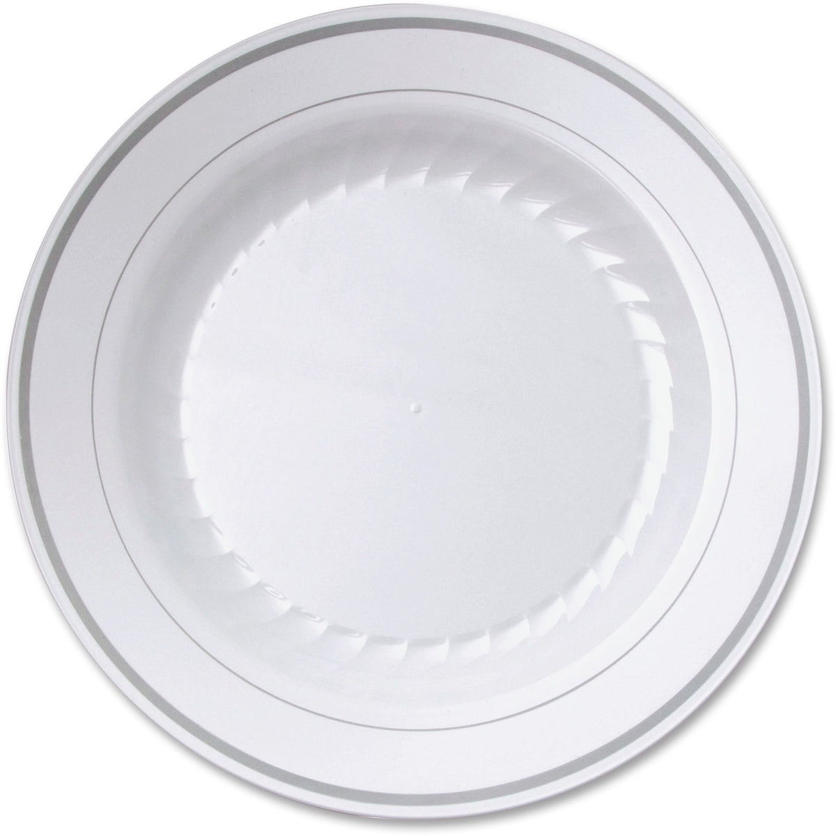 Masterpiece 9" Heavyweight Plates - 10 / Pack - Picnic, Party - Disposable - White - Plastic Body - 12 / Carton