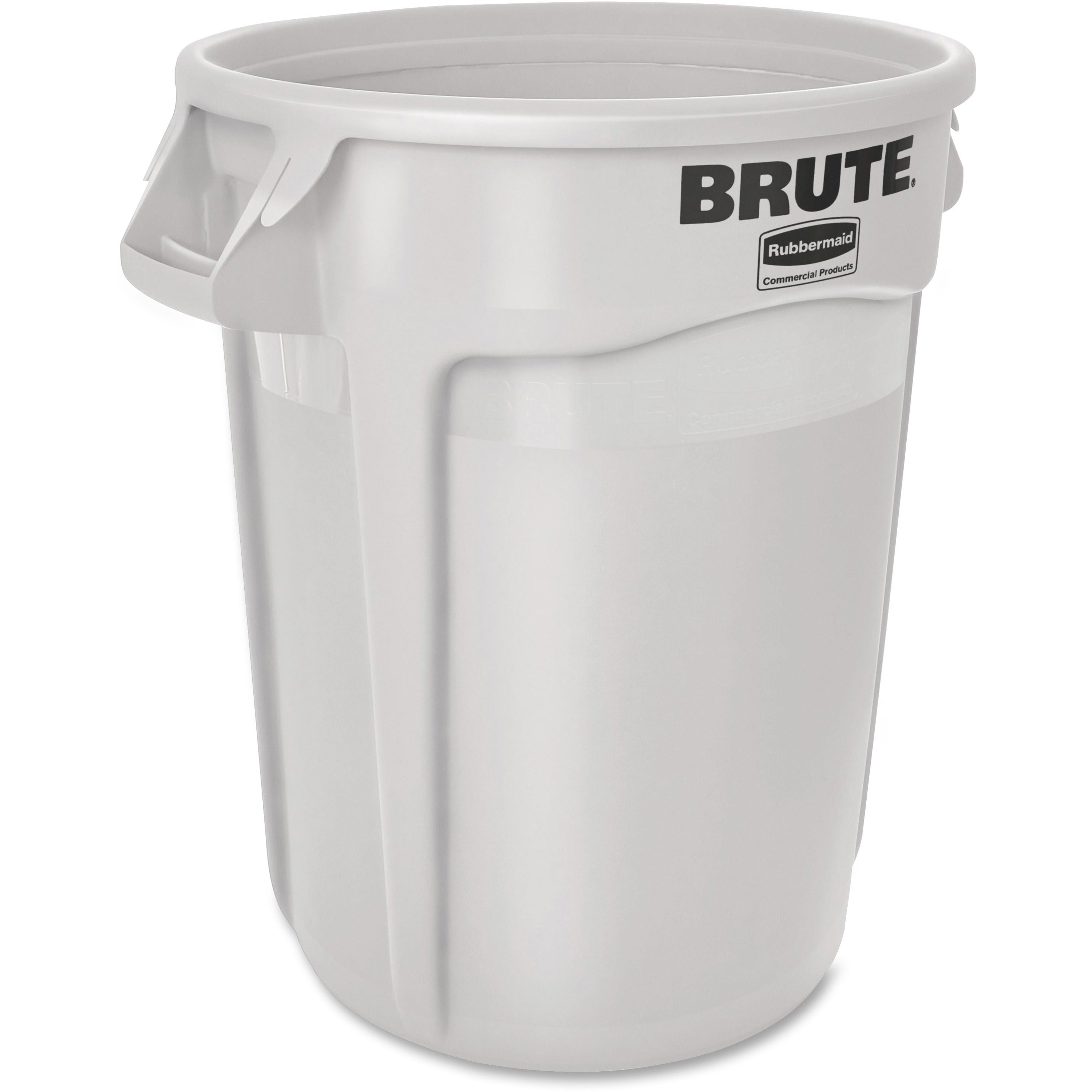Rubbermaid Commercial Brute 32-Gallon Vented Containers - 32 gal Capacity - Round - Handle, UV Coated, Crush Resistant, Heavy Duty, Tear Resistant, Vented - 27.3" Height x 21.9" Diameter - Plastic - White - 6 / Carton