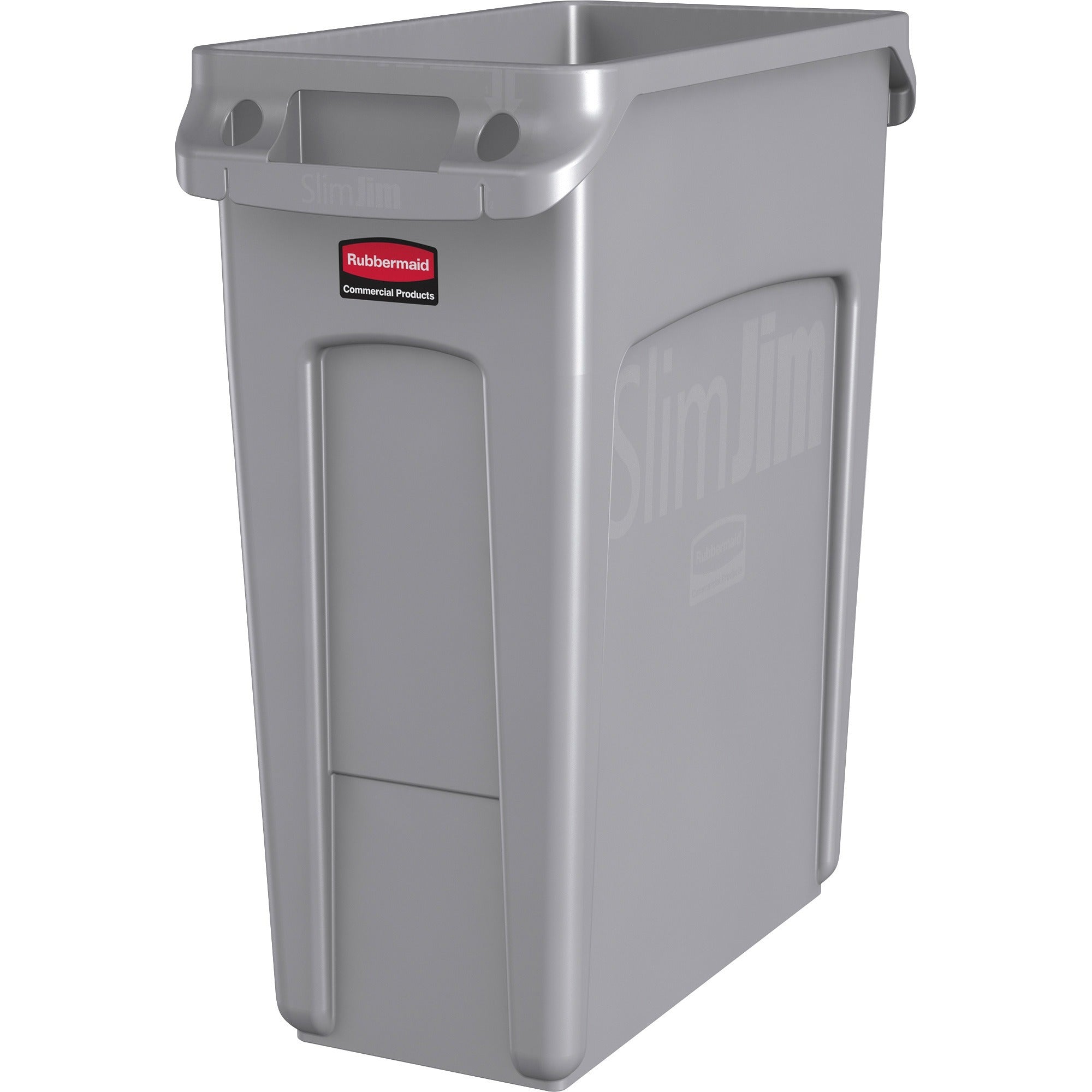 rubbermaid-commercial-slim-jim-vented-container-16-gal-capacity-rectangular-durable-vented-sturdy-weather-resistant-handle-lightweight-25-height-x-11-width-plastic-gray-4-carton_rcp1971258ct - 1