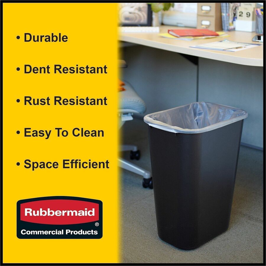 Rubbermaid Commercial 41 QT Large Deskside Wastebaskets - 10.25 gal Capacity - Rectangular - Dent Resistant, Durable, Rust Resistant, Easy to Clean - 20" Height x 11.3" Width x 15.3" Depth - Plastic - Black - 12 / Carton
