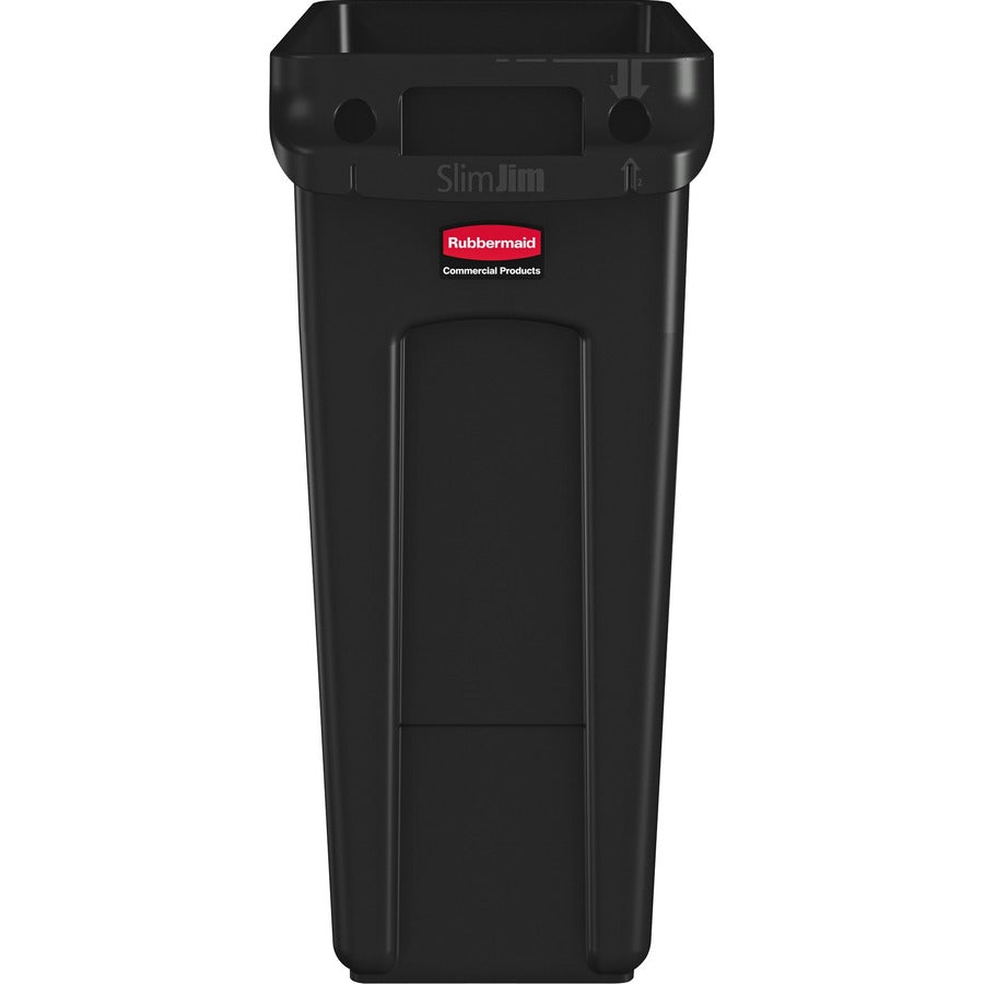 Rubbermaid Commercial Slim Jim 16-Gallon Vented Waste Containers - 16 gal Capacity - Rectangular - Crush Resistant, Durable, Chemical Resistant, Crush Resistant, Recyclable, Handle - 25" Height x 11" Width x 22" Depth - Black - 4 / Carton