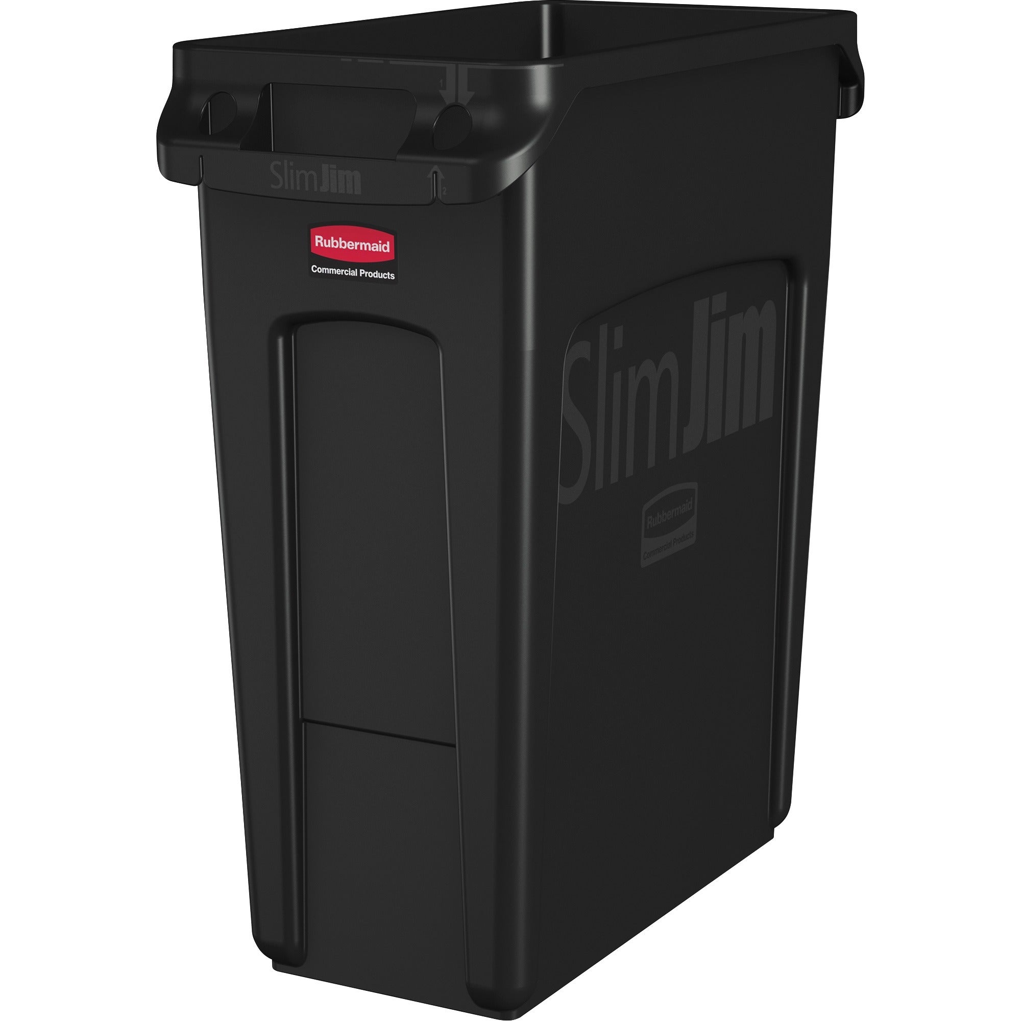 rubbermaid-commercial-slim-jim-16-gallon-vented-waste-containers-16-gal-capacity-rectangular-crush-resistant-durable-chemical-resistant-crush-resistant-recyclable-handle-25-height-x-11-width-x-22-depth-black-4-carton_rcp1955959ct - 1